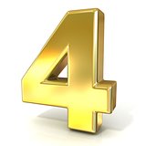 Numerical digits collection, 4 - FOUR. 3D golden sign