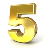 Numerical digits collection, 5 - FIVE. 3D golden sign