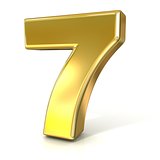 Numerical digits collection, 7 - SEVEN. 3D golden sign