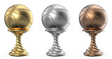 Gold, silver and bronze trophy cup BASKETBALL 3D