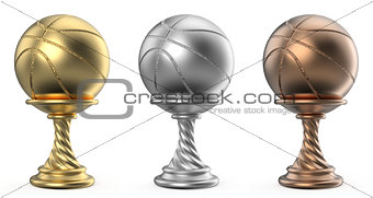Gold, silver and bronze trophy cup BASKETBALL 3D