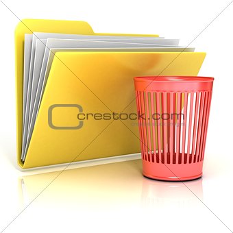 Empty red recycle bin folder icon, 3D
