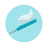 Toothbrush. Icon flat style. Dentistry, dentist concept. Isolated on white background. Vector illustration.