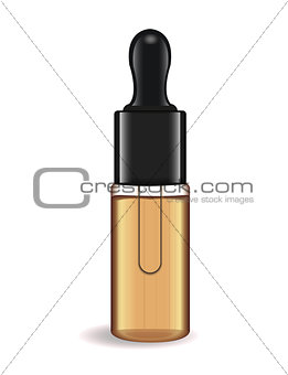 Realistic Essential oil or herbal medicine package isolated on white background. Essence mock-up product bottle. Cosmetics 3d flacon. Transparent vape liquid bottle. Vector illustration.