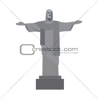 Christ the Redeemer icon flat style. Rio de Janeiro monument, a landmark of Brazil. Isolated on white background. Vector illustration.