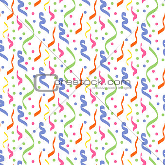 Confetti seamless pattern. Multicolored ribbon repeating texture. Feast endless background. Clap the paper, the back. Vector illustration.
