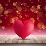 Heart on wooden table on bokeh lights background 