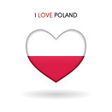 Love Poland symbol. Flag heart glossy icon
