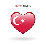 Love Turkey symbol. Flag Heart Glossy icon on a white background