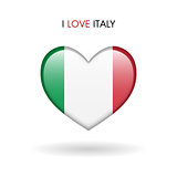 Love Italy symbol. Flag Heart Glossy icon on a white background