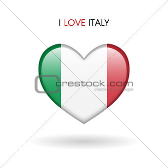 Love Italy symbol. Flag Heart Glossy icon on a white background