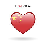 Love China symbol. Flag Heart Glossy icon on a white background