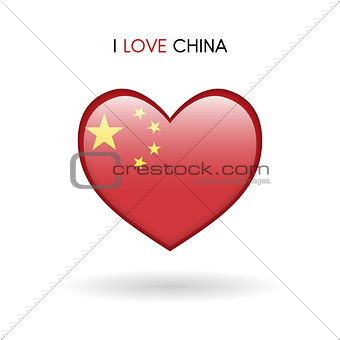 Love China symbol. Flag Heart Glossy icon on a white background