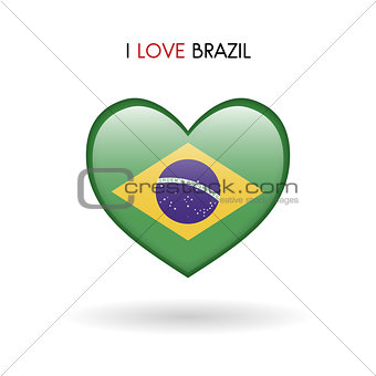 Love Brazil symbol. Flag heart glossy icon