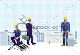 Installers and fitters at the construction site
