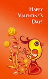 paperart valentine day illustration with chicken, flowers and heart