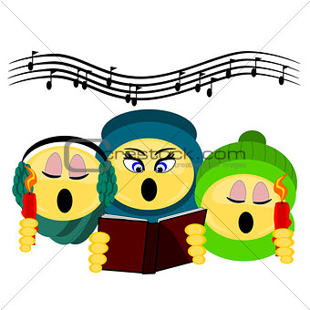 Emoji three carolers singing