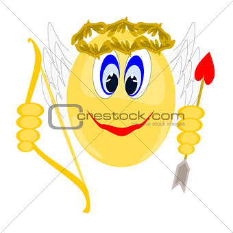 Emoji smiling cupid with wings