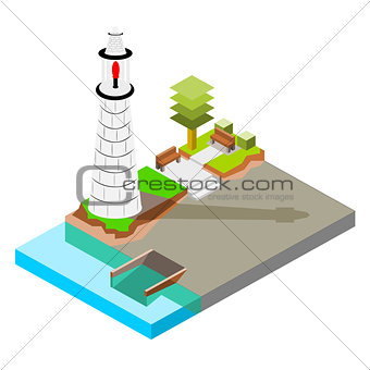 Isometric Lighthouse with boat ramp 