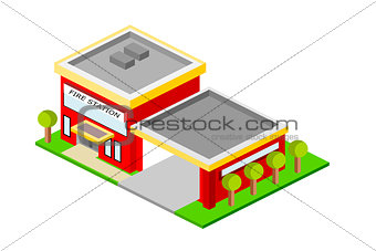 Isometric Fire Station Building