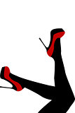 Female legs wearing red shoes with high heels 