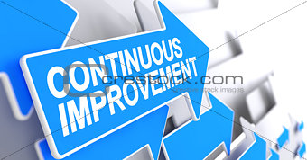Continuous Improvement - Message on the Blue Pointer. 3D.