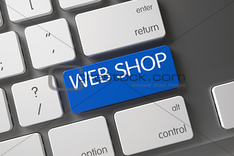 Blue Web Shop Key on Keyboard. 3D.