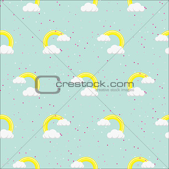 Rainbow hipster green and blue style seamless vector pattern.
