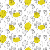 Cactus simple line green spots coloring style vector pattern.