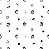 Funny face icon and ice cream line seamless vector pattern.