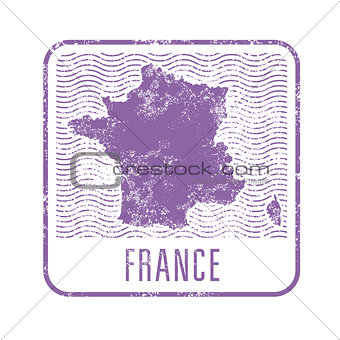 France travel stamp with silhouette of map of France