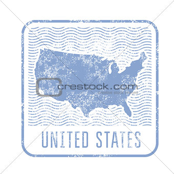 USA travel stamp with silhouette of map of United States of America