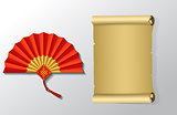 Red Chinese folding fan on white background.Vector illustration