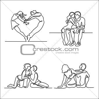 Set continuous young couple in love sitting