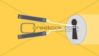 lock pick illustration with lock picked yellow background with flat style