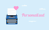 get personalized love letter illustration with white paper and typing machine and pink love symbol