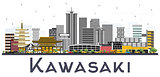 Kawasaki Japan City Skyline with Color Buildings Isolated on Whi