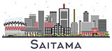 Saitama Japan City Skyline with Color Buildings Isolated on Whit