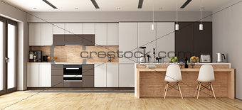 White and brown modern kitchen