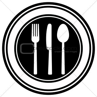 Fork, knife and spoon on plate background