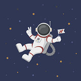 Funny flying astronaut in space with stars around