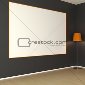 Mock up room, white poster on black wall 3D rendering