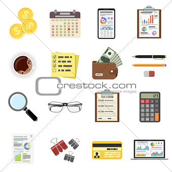 Set Auditing, Tax Process, Accounting Icons