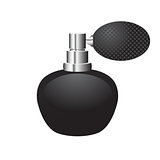 Black bottle of perfume with sprayer rubber bulb