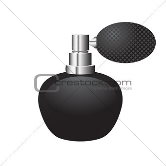 Black bottle of perfume with sprayer rubber bulb