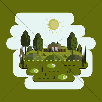 House in the swamp, swamp, flat design
