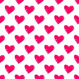 Tile vector pattern with pink hearts on white background