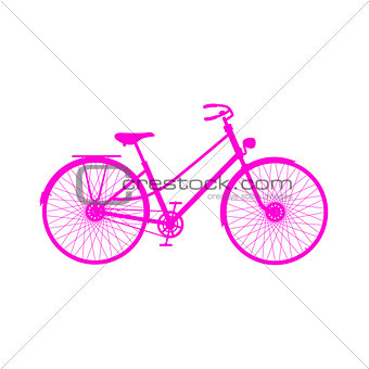 Pink silhouette of retro bicycle