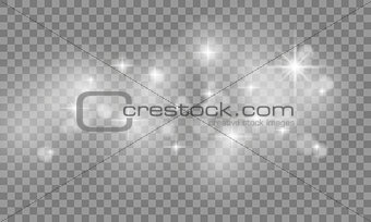 Set of Star burst and sparkles with glowing light effects. Sun flash with spotlight isolated on transparent background. Vector illustration.