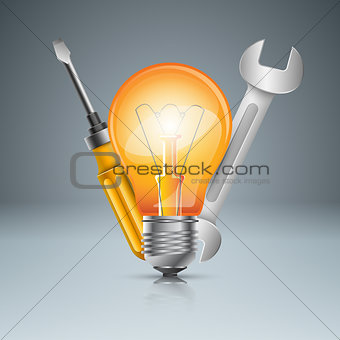 Wrench, screw, bulb, repair icon. Business infographic.